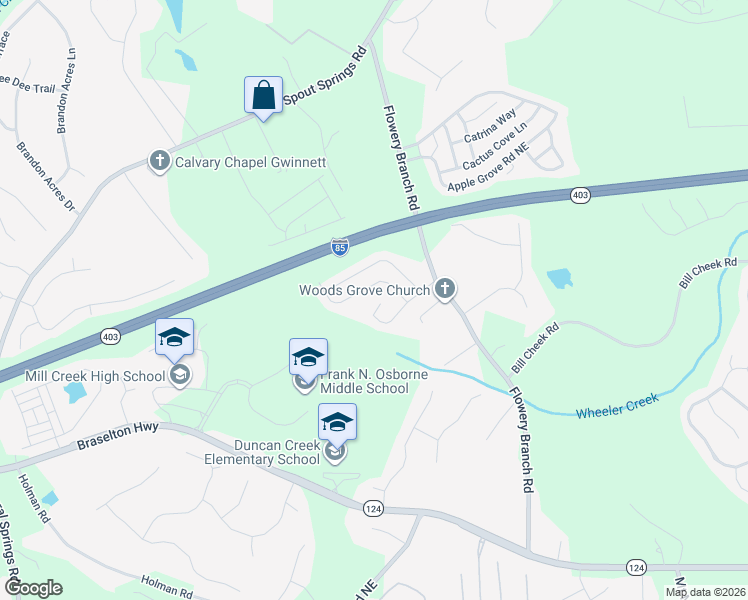 map of restaurants, bars, coffee shops, grocery stores, and more near 1870 Lily Stem Trail Northeast in Auburn