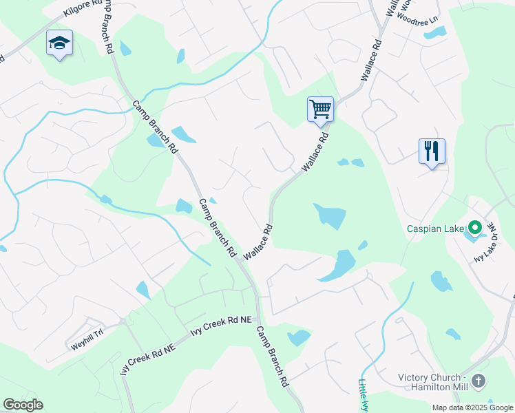 map of restaurants, bars, coffee shops, grocery stores, and more near 3027 Biltmore Woods Drive in Buford