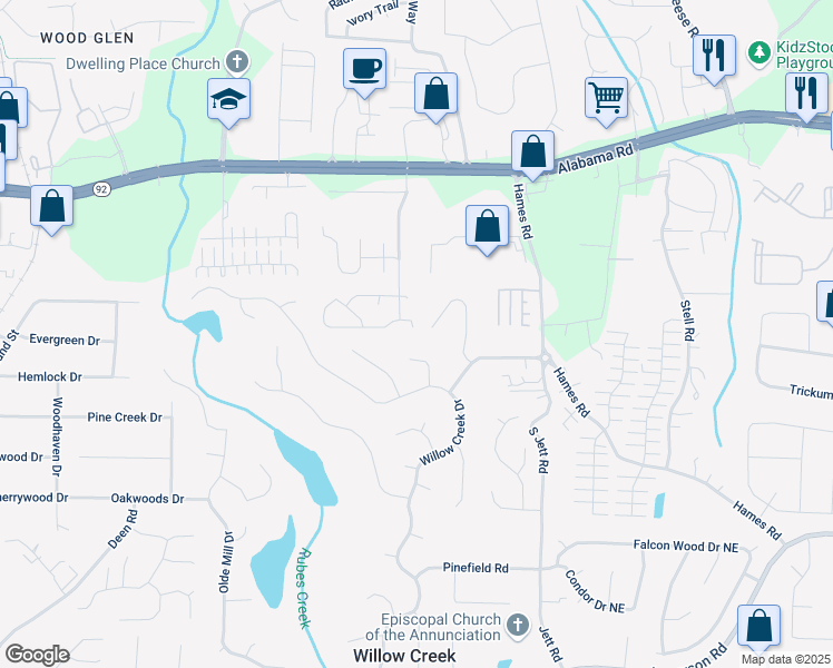 map of restaurants, bars, coffee shops, grocery stores, and more near 1903 Brittania Circle in Woodstock