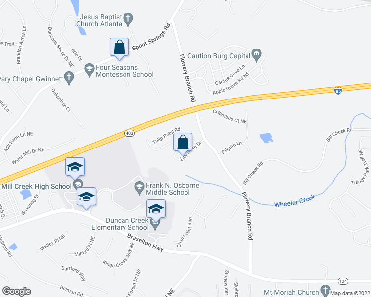 map of restaurants, bars, coffee shops, grocery stores, and more near 1820 Lily Stem Trail Northeast in Auburn