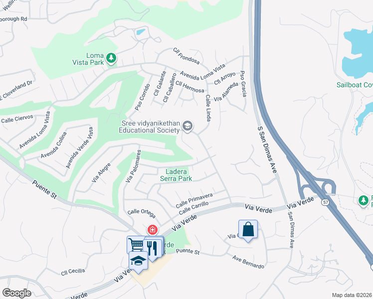 map of restaurants, bars, coffee shops, grocery stores, and more near 1633 Calle De Armonia in San Dimas