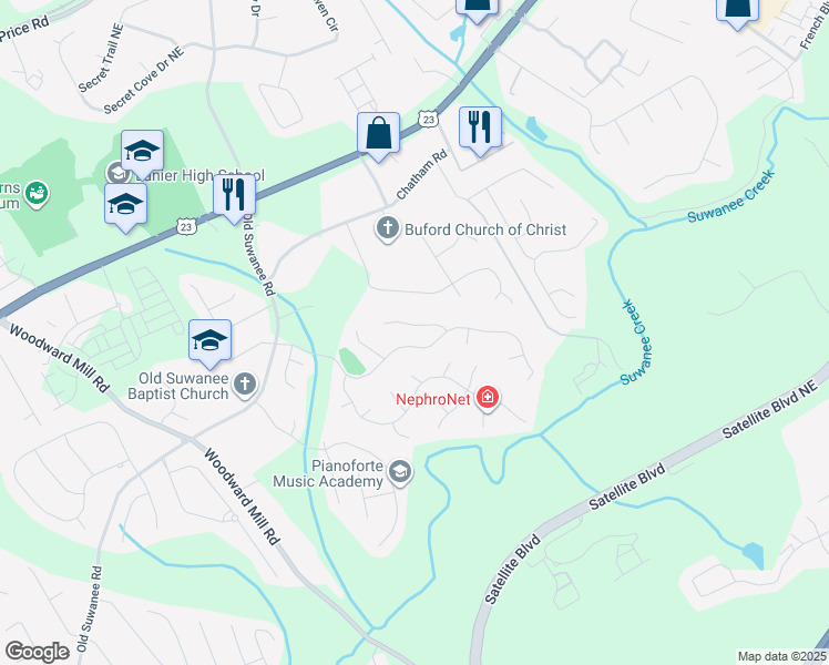 map of restaurants, bars, coffee shops, grocery stores, and more near 4034 Suwanee Trail Drive Northeast in Buford