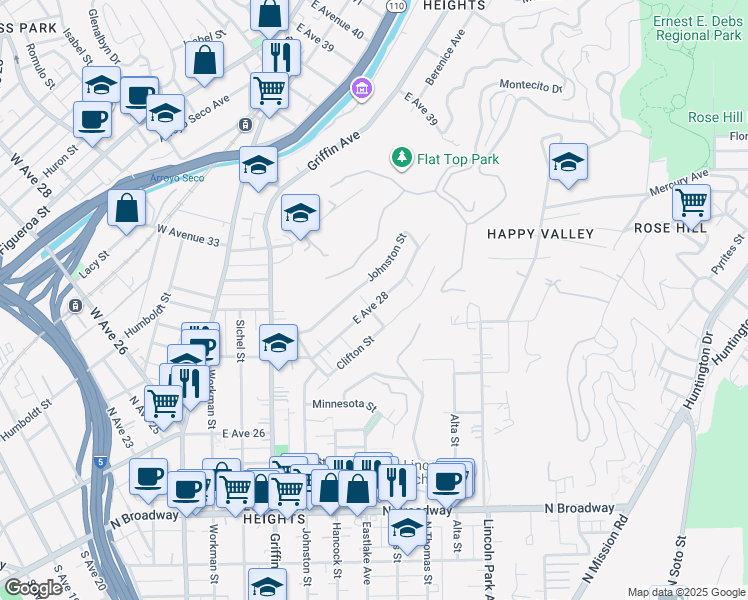 map of restaurants, bars, coffee shops, grocery stores, and more near 507 East Avenue 28 in Los Angeles