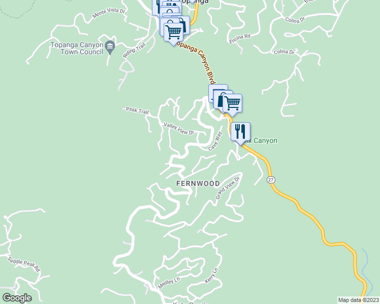 map of restaurants, bars, coffee shops, grocery stores, and more near 856 Fernwood Pacific Drive in Topanga