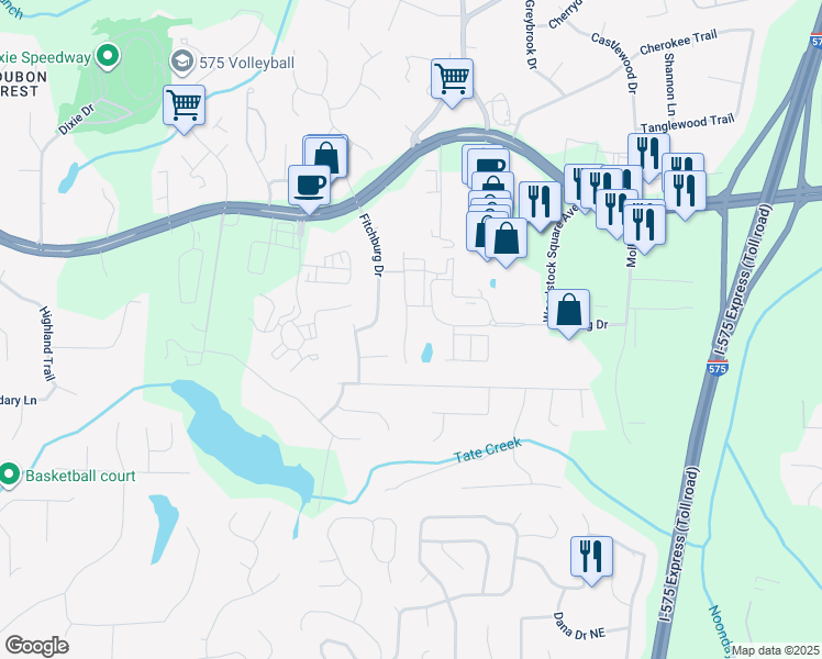 map of restaurants, bars, coffee shops, grocery stores, and more near 150 Holden Way in Woodstock