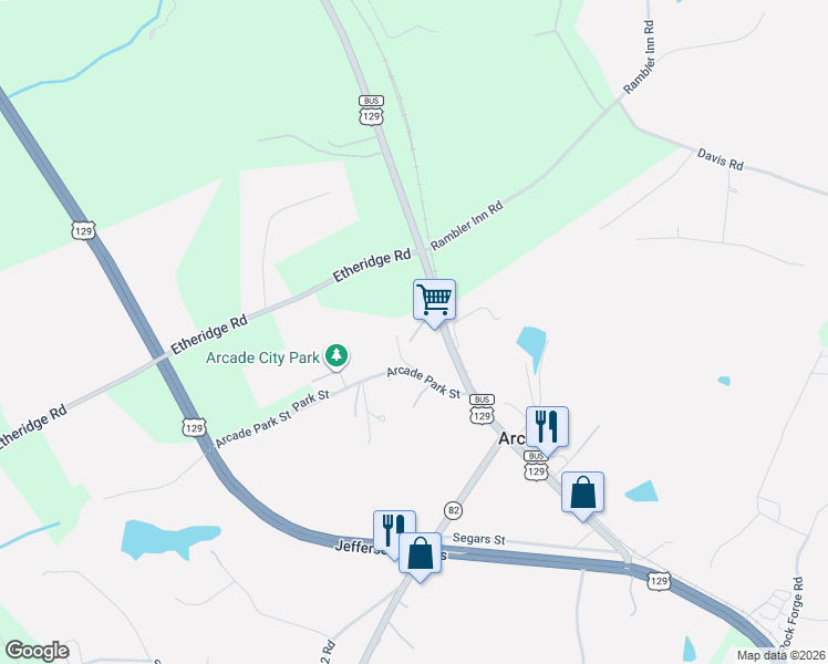 map of restaurants, bars, coffee shops, grocery stores, and more near 2570 Athens Highway in Jefferson
