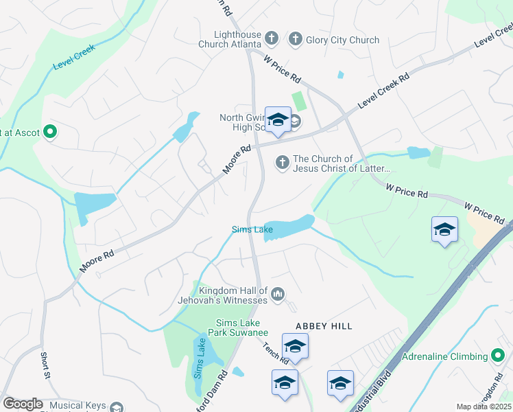 map of restaurants, bars, coffee shops, grocery stores, and more near 225 Bayswater Drive in Suwanee