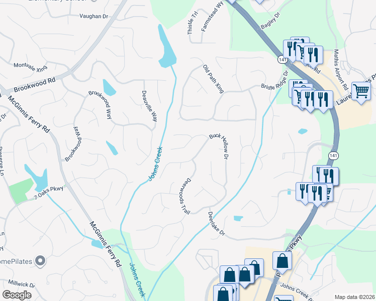 map of restaurants, bars, coffee shops, grocery stores, and more near 1250 Elk Ridge Cove in Alpharetta