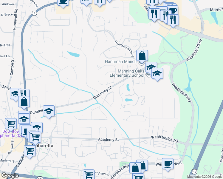 map of restaurants, bars, coffee shops, grocery stores, and more near 12185 Clairmonte Avenue in Alpharetta