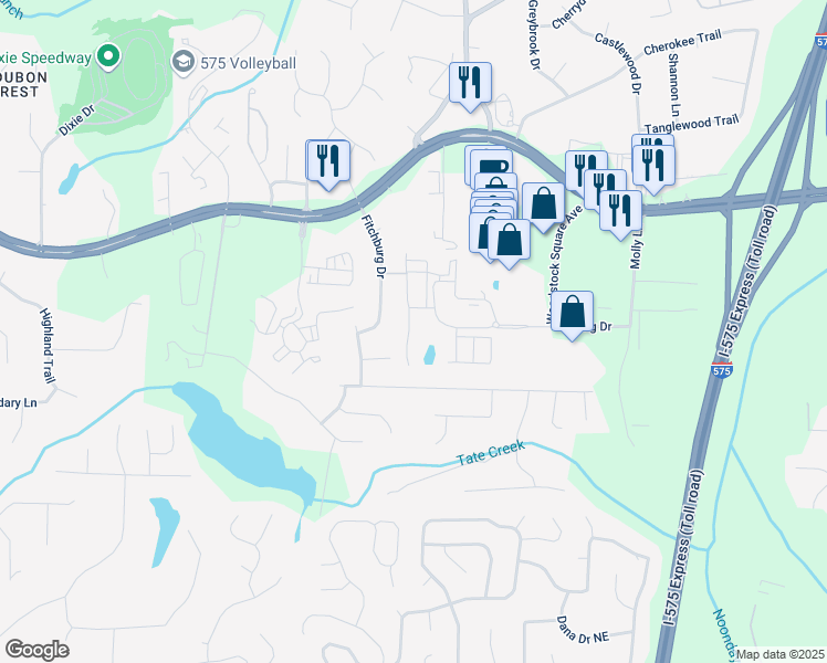 map of restaurants, bars, coffee shops, grocery stores, and more near 150 Holden Way in Woodstock