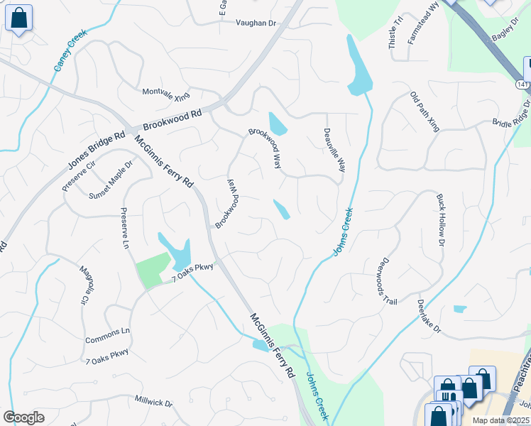 map of restaurants, bars, coffee shops, grocery stores, and more near 7260 Foxberry Court in Cumming