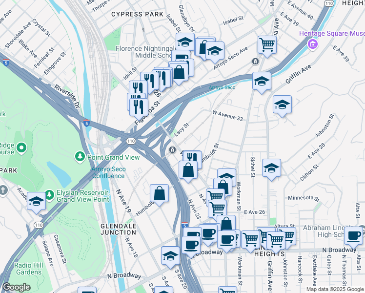 map of restaurants, bars, coffee shops, grocery stores, and more near 357 West Avenue 26 in Los Angeles