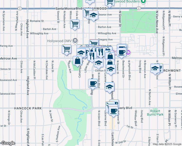 map of restaurants, bars, coffee shops, grocery stores, and more near in Los Angeles