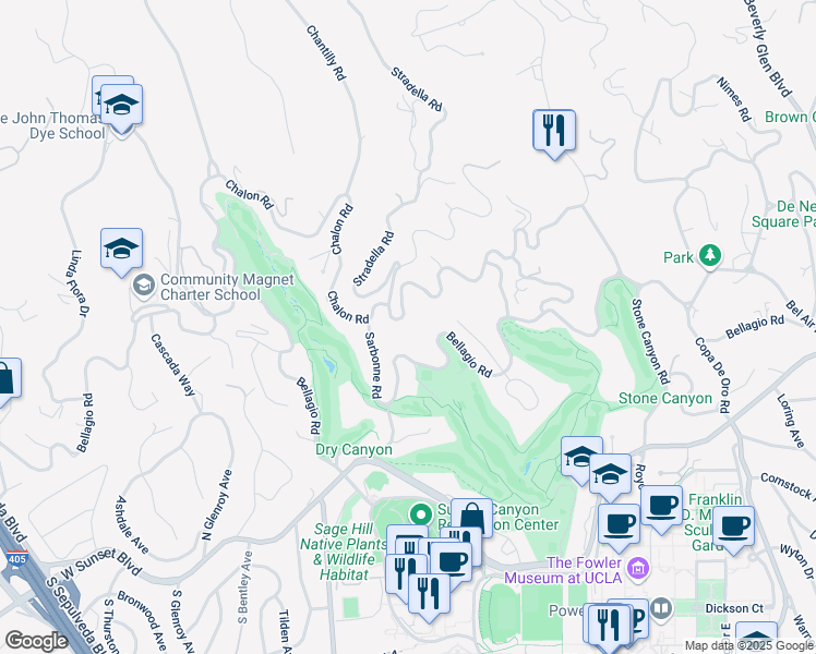 map of restaurants, bars, coffee shops, grocery stores, and more near 10778 Chalon Road in Los Angeles