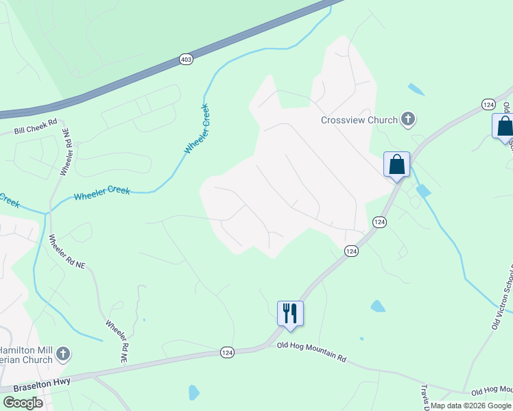 map of restaurants, bars, coffee shops, grocery stores, and more near 981 Ardmore Tr in Hoschton