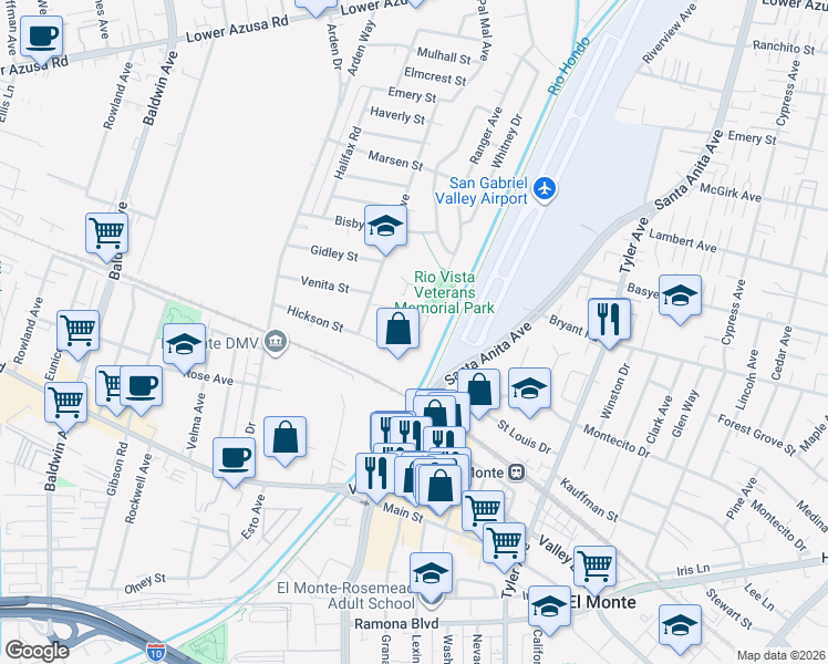 map of restaurants, bars, coffee shops, grocery stores, and more near 4217 Ranger Avenue in El Monte