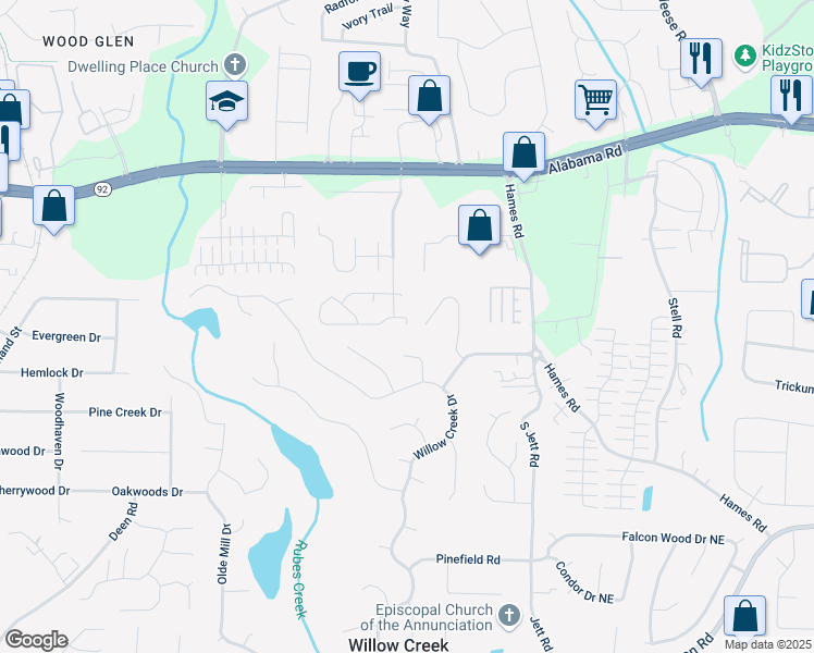 map of restaurants, bars, coffee shops, grocery stores, and more near 1903 Brittania Circle in Woodstock