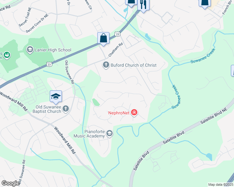 map of restaurants, bars, coffee shops, grocery stores, and more near 4034 Suwanee Trail Drive Northeast in Buford