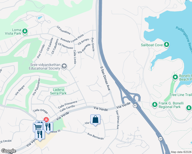 map of restaurants, bars, coffee shops, grocery stores, and more near 519 Calle Monterey in San Dimas