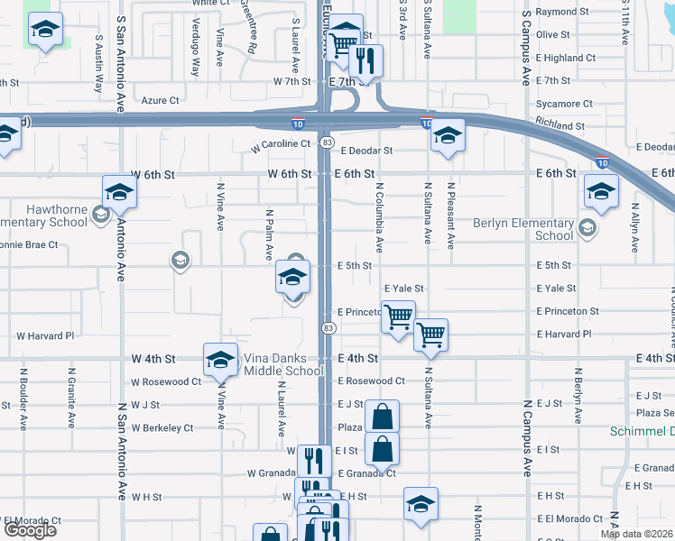 map of restaurants, bars, coffee shops, grocery stores, and more near in Ontario