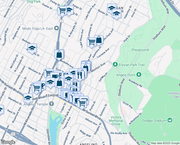 map of restaurants, bars, coffee shops, grocery stores, and more near in Los Angeles