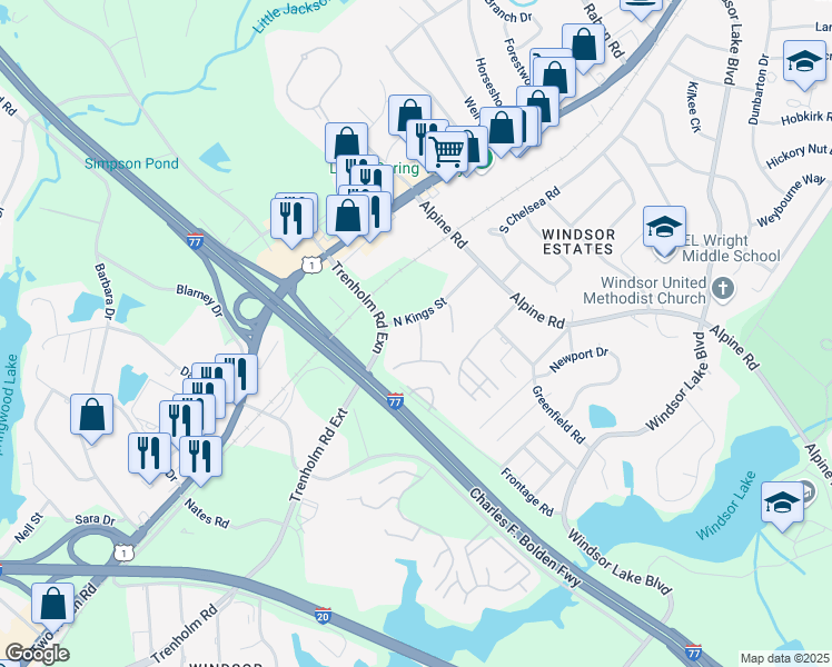 map of restaurants, bars, coffee shops, grocery stores, and more near 1007 North Kingsway in Columbia