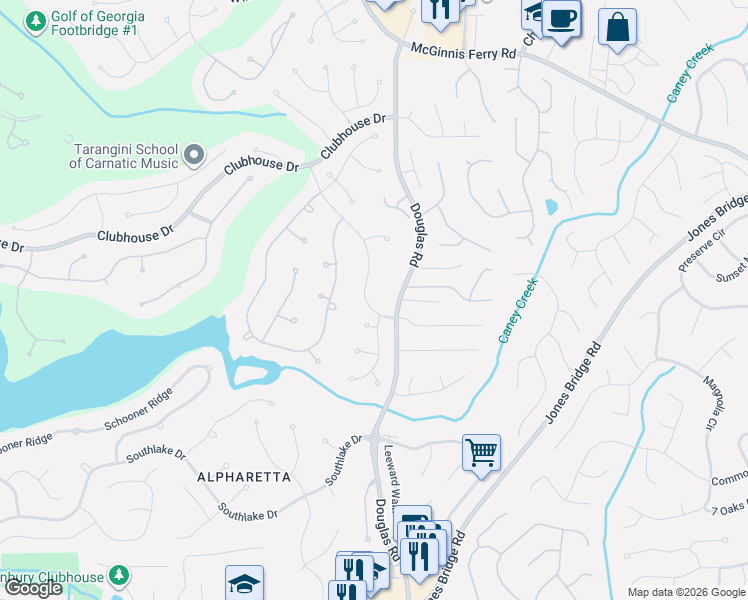 map of restaurants, bars, coffee shops, grocery stores, and more near 8280 Newport Bay Passage in Alpharetta
