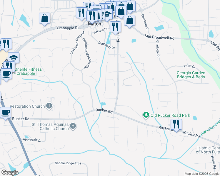 map of restaurants, bars, coffee shops, grocery stores, and more near 620 Beragio Drive in Alpharetta