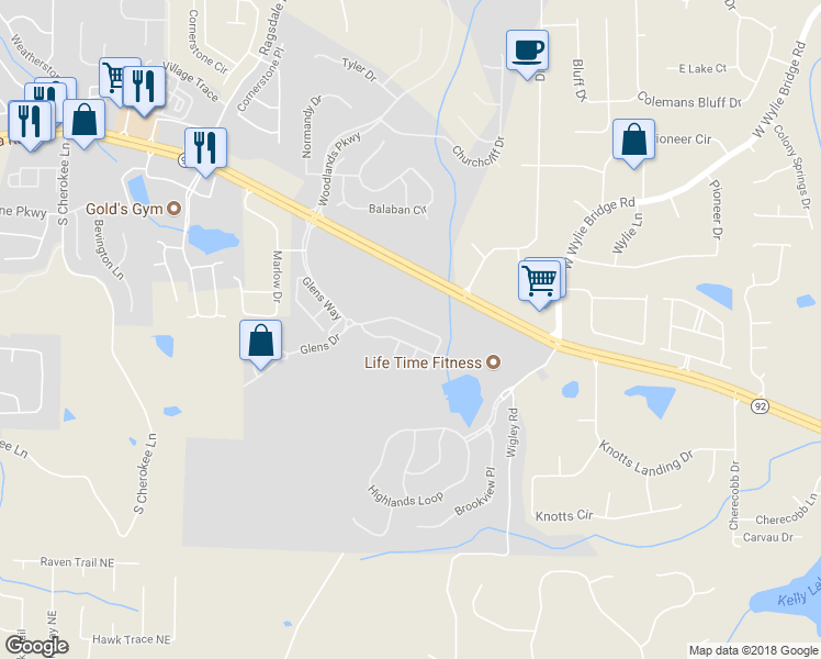 map of restaurants, bars, coffee shops, grocery stores, and more near 432 Mountain View Lane in Woodstock
