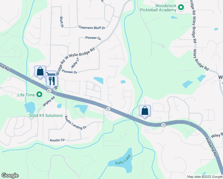 map of restaurants, bars, coffee shops, grocery stores, and more near 308 Paxton Court in Woodstock