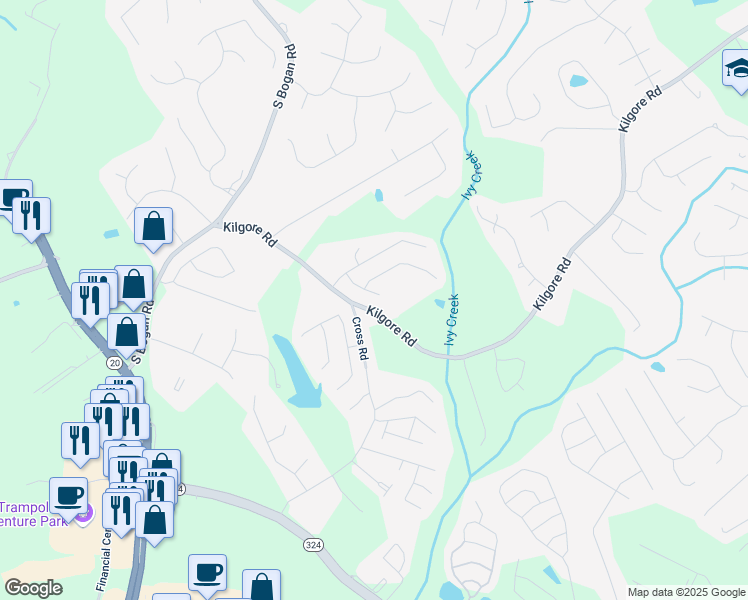 map of restaurants, bars, coffee shops, grocery stores, and more near 3426 Big Leaf Court in Buford