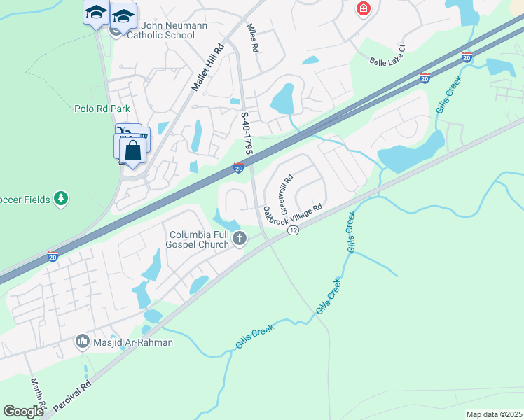 map of restaurants, bars, coffee shops, grocery stores, and more near 500 Oakbrook Village Road in Columbia