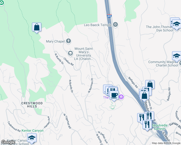 map of restaurants, bars, coffee shops, grocery stores, and more near 1105 North Norman Place in Los Angeles