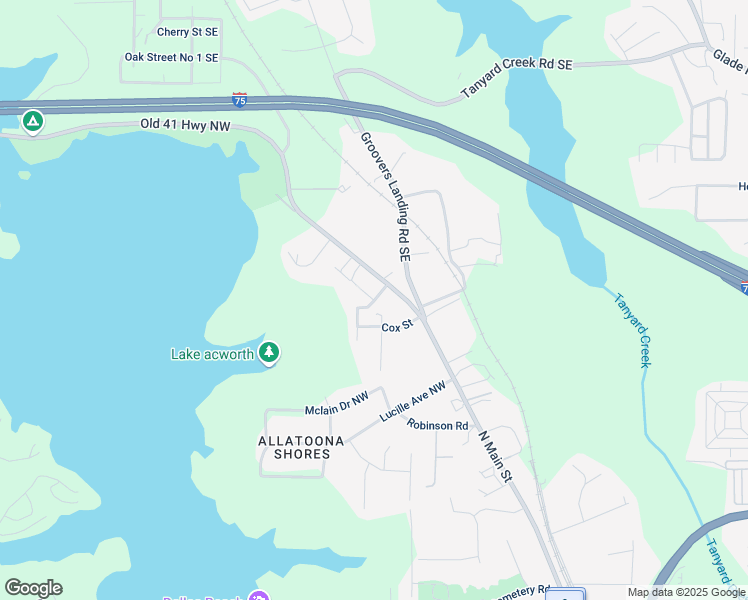 map of restaurants, bars, coffee shops, grocery stores, and more near Cedar Street in Acworth