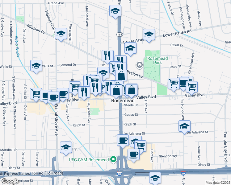 map of restaurants, bars, coffee shops, grocery stores, and more near 4019 Rosemead Boulevard in Rosemead