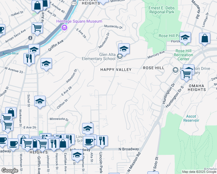 map of restaurants, bars, coffee shops, grocery stores, and more near 3035 Sierra Street in Los Angeles