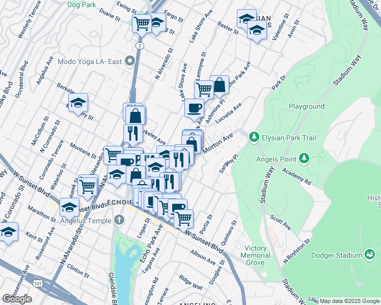 map of restaurants, bars, coffee shops, grocery stores, and more near 1624 Delta Street in Los Angeles