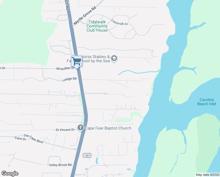 map of restaurants, bars, coffee shops, grocery stores, and more near 7163 Carolina Beach Road in Wilmington