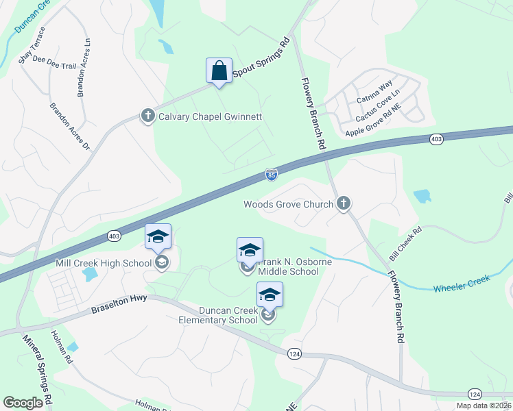 map of restaurants, bars, coffee shops, grocery stores, and more near 2050 Lily Stem Trail Northeast in Auburn