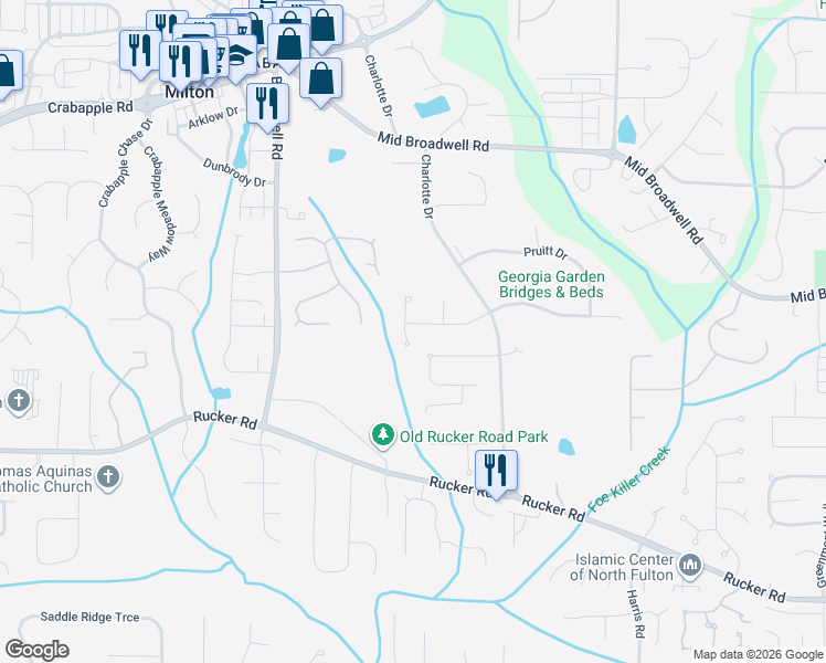 map of restaurants, bars, coffee shops, grocery stores, and more near 1015 Lillian Drive in Alpharetta