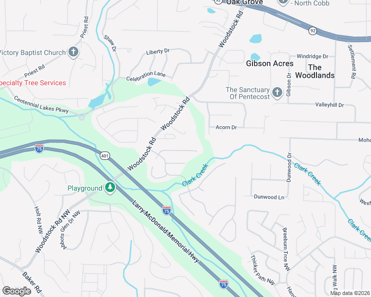 map of restaurants, bars, coffee shops, grocery stores, and more near 2518 Centennial Commons View Northwest in Acworth