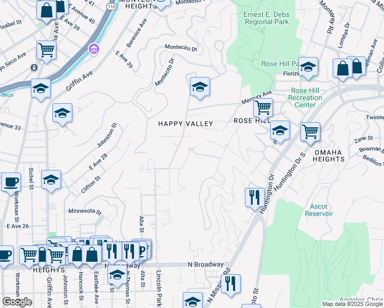 map of restaurants, bars, coffee shops, grocery stores, and more near 3100 Eva Terrace in Los Angeles