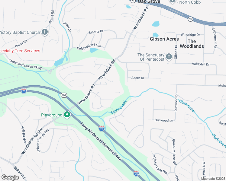 map of restaurants, bars, coffee shops, grocery stores, and more near 2518 Centennial Commons View NW in Acworth