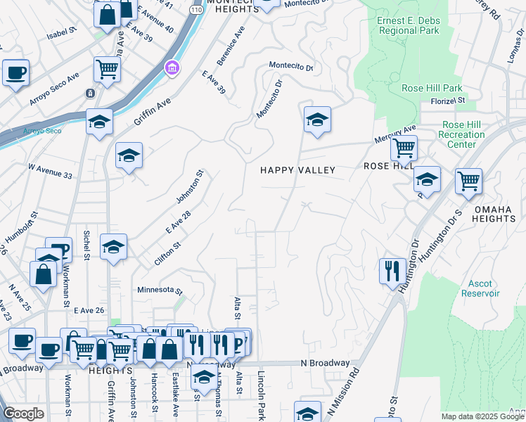 map of restaurants, bars, coffee shops, grocery stores, and more near 3104 Lincoln Park Avenue in Los Angeles