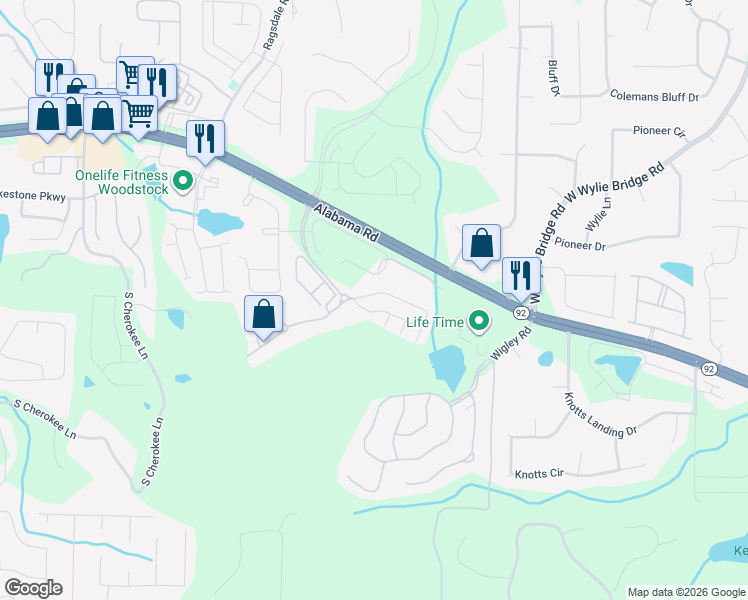 map of restaurants, bars, coffee shops, grocery stores, and more near 410 Mountain View Lane in Woodstock