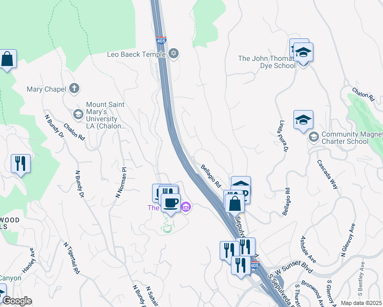 map of restaurants, bars, coffee shops, grocery stores, and more near 951 Casiano Road in Los Angeles