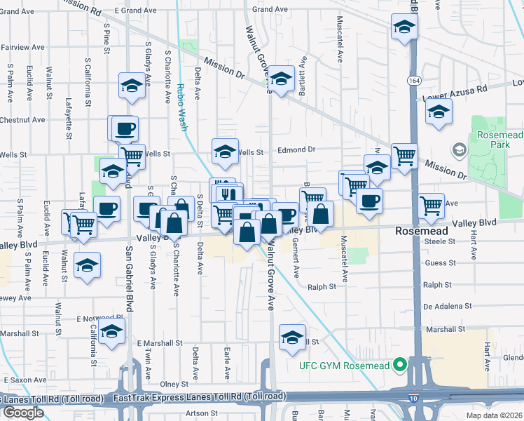 map of restaurants, bars, coffee shops, grocery stores, and more near 4035 Walnut Grove Avenue in Rosemead