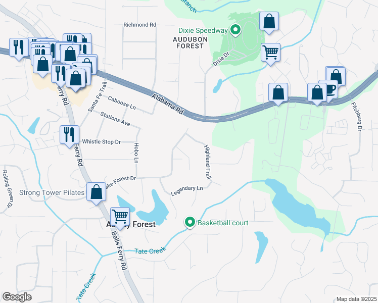 map of restaurants, bars, coffee shops, grocery stores, and more near 5238 Valley Tarn in Acworth