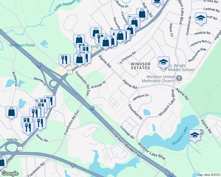 map of restaurants, bars, coffee shops, grocery stores, and more near 1007 North Kingsway in Columbia
