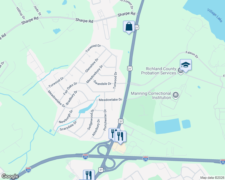 map of restaurants, bars, coffee shops, grocery stores, and more near 101 Meadowbury Drive in Columbia